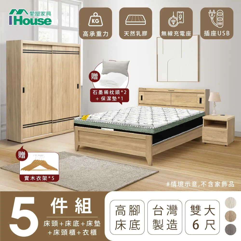 【IHouse愛屋家具】品田 房間5件組(床頭箱、收納抽屜+掀床底、床墊、床頭櫃、斗櫃) 雙大6尺 歷史價格詳細信息