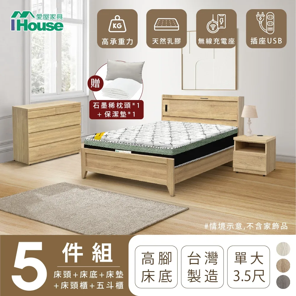 【IHouse愛屋家具】品田 房間5件組(床頭箱、收納抽屜+掀床底、床墊、床頭櫃、斗櫃) 雙大6尺 歷史價格詳細信息