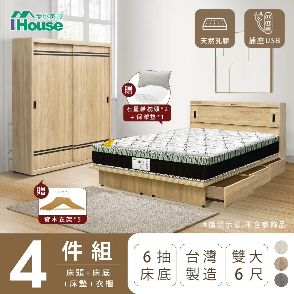【IHouse】品田 房間4件組 雙大6尺(床頭箱+6分底+床墊+床頭櫃) 歷史價格詳細信息