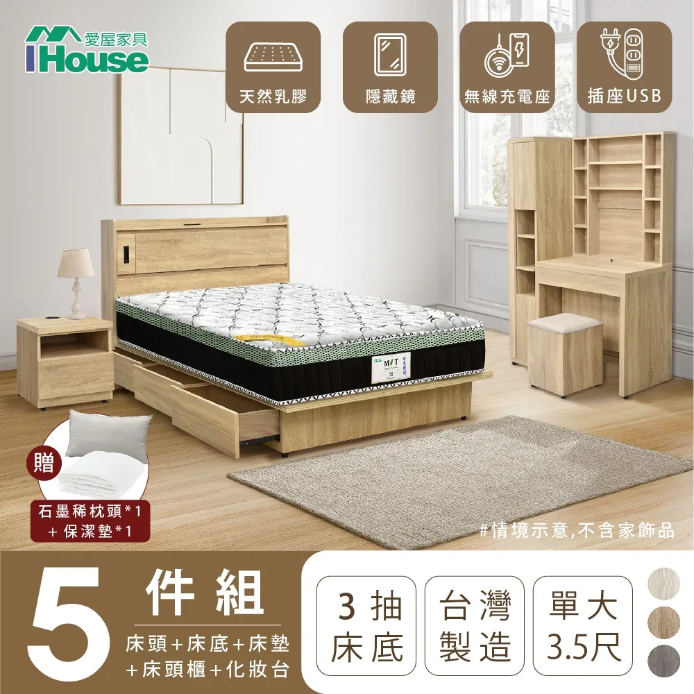 【IHouse愛屋家具】品田 房間5件組(床頭箱、收納抽屜+掀床底、床墊、床頭櫃、斗櫃) 雙大6尺 歷史價格詳細信息