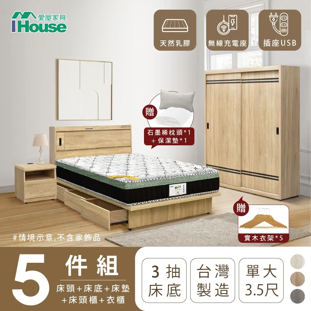 【IHouse愛屋家具】品田 房間5件組(床頭箱、收納抽屜+掀床底、床墊、床頭櫃、斗櫃) 雙大6尺 歷史價格詳細信息