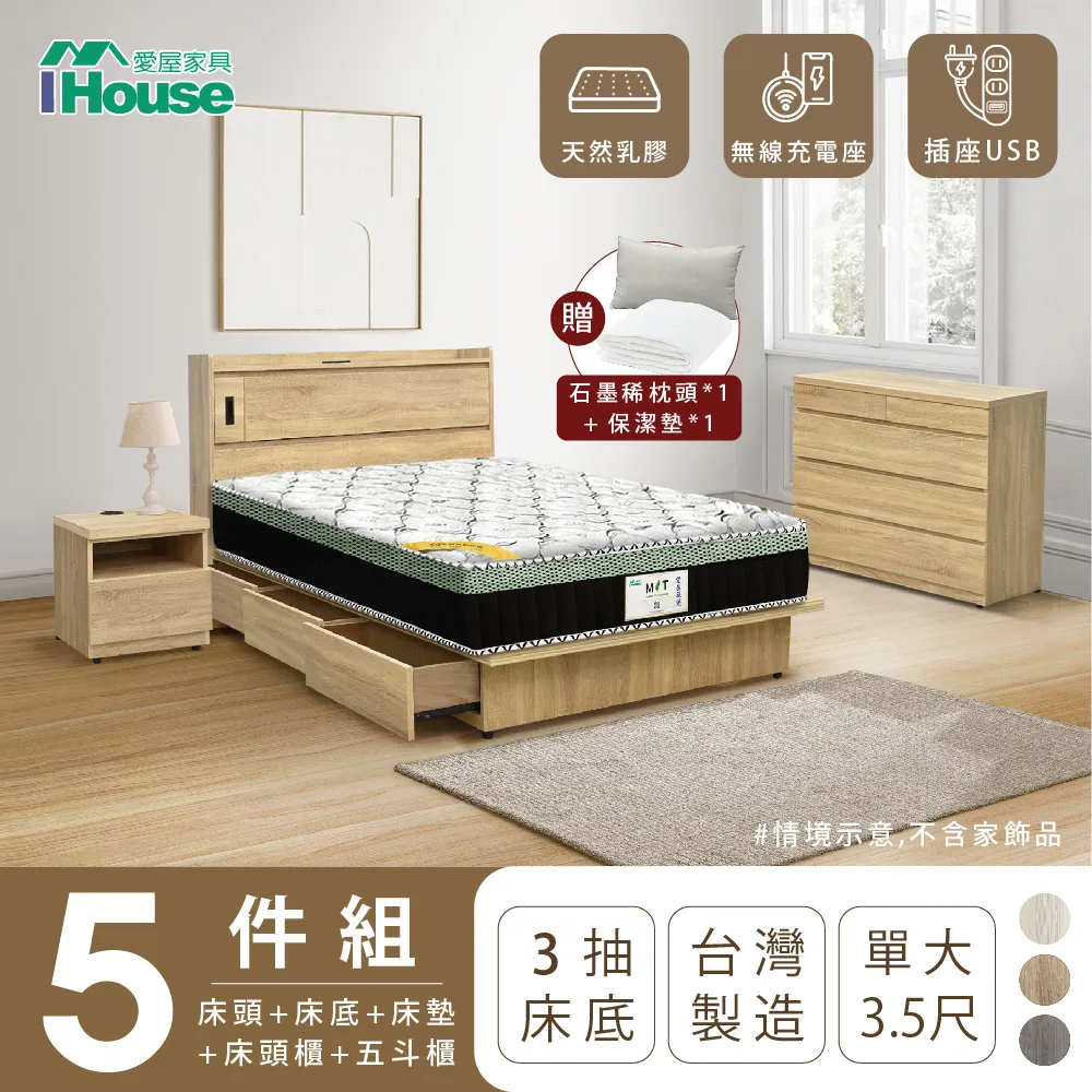 【IHouse愛屋家具】品田 房間5件組(床頭箱、收納抽屜+掀床底、床墊、床頭櫃、斗櫃) 雙大6尺 歷史價格詳細信息