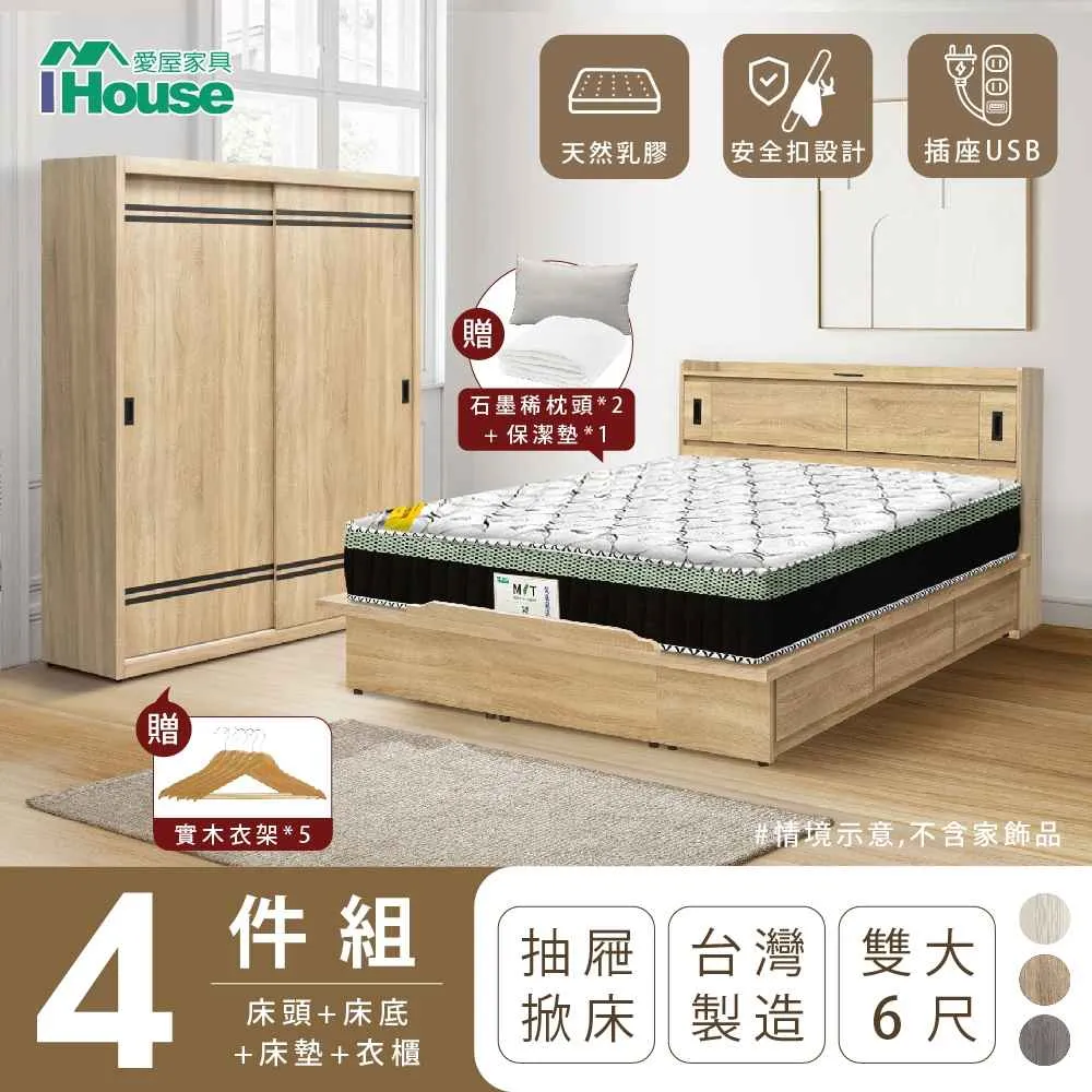 【IHouse】品田 房間4件組 雙大6尺(床頭箱+6分底+床墊+床頭櫃) 歷史價格詳細信息
