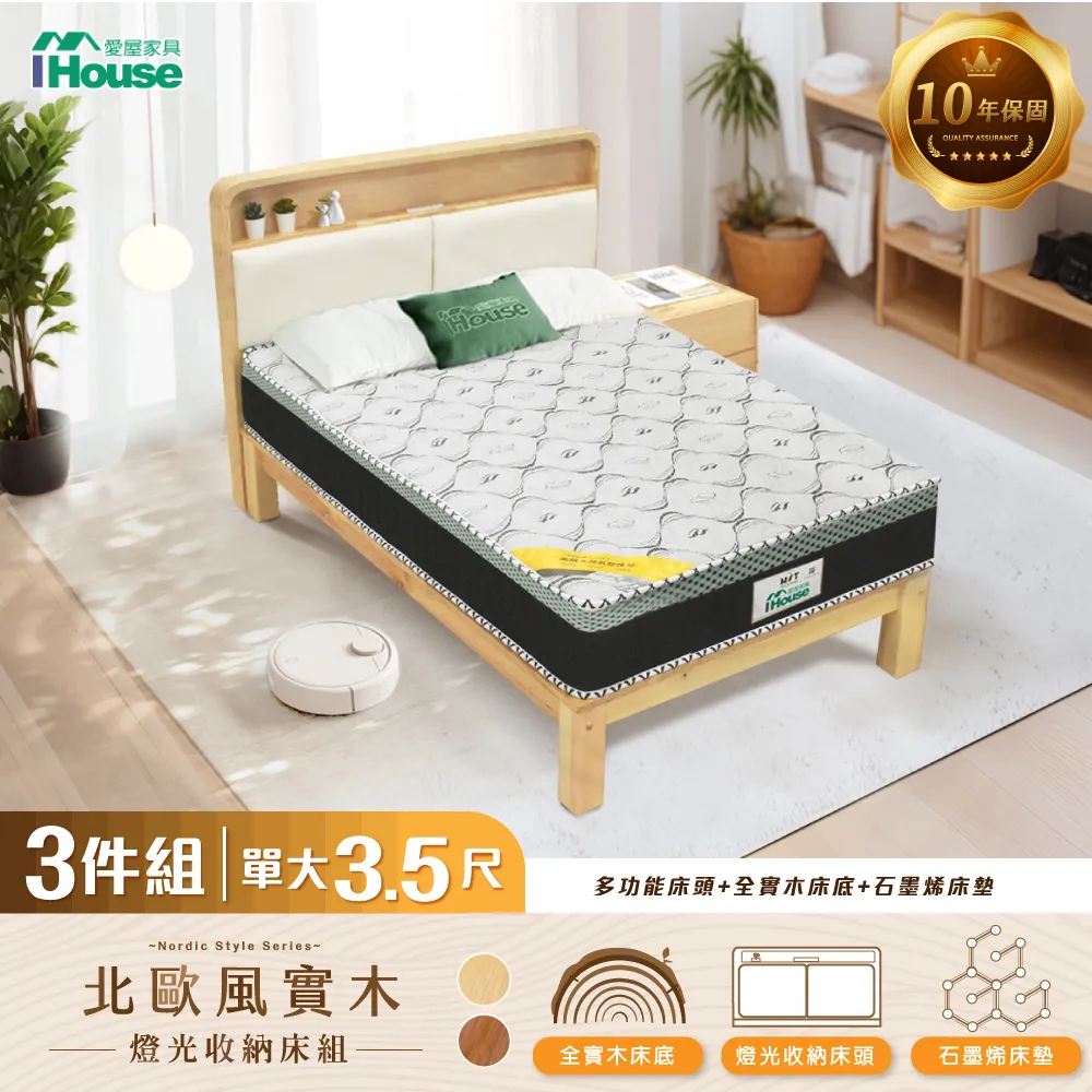 【IHouse】北歐實木路易強化版 雙大6尺床組 4件組(907床頭+床底+石墨烯床墊+床頭櫃) 歷史價格詳細信息