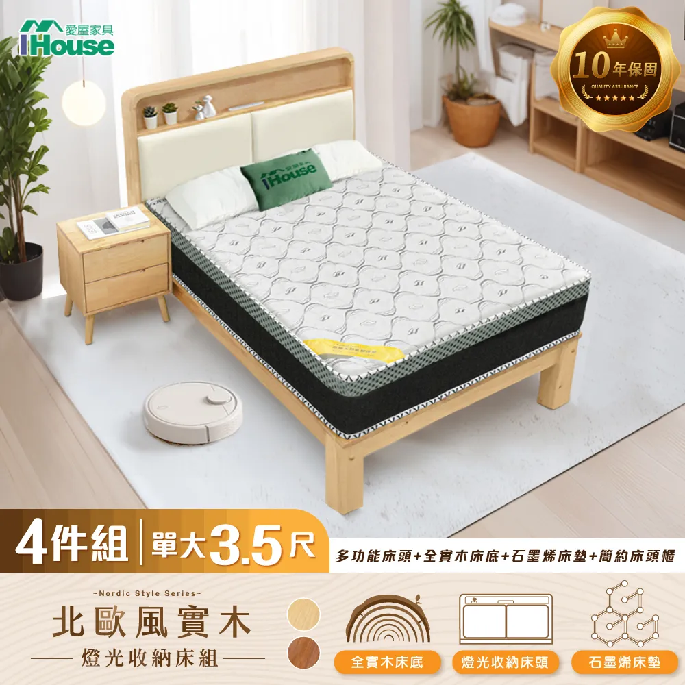 【IHouse 愛屋家具】北歐實木 雙人5尺床組 2件組(907床頭+床底) 歷史價格詳細信息