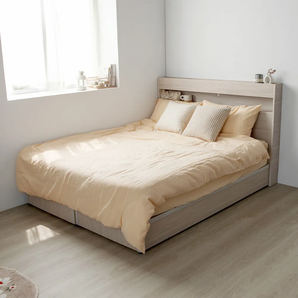 Peachy Life Kim簡約木紋鋁條收納雙人5尺床組(床頭片+床底)(4色可選) 歷史價格詳細信息