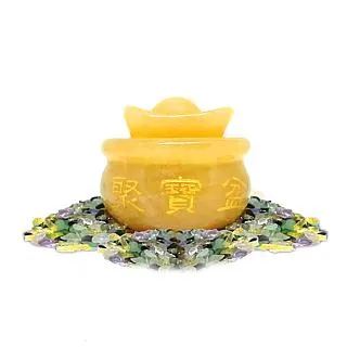 【菩提居】進財黃玉聚寶盆(贈旋轉底座+10顆黃玉元寶+五色石) 歷史價格詳細信息