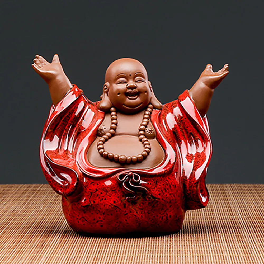 創意陶瓷彌勒佛擺件家居客廳茶室桌靣招財大肚笑佛禪意裝飾工藝品 歷史價格詳細信息