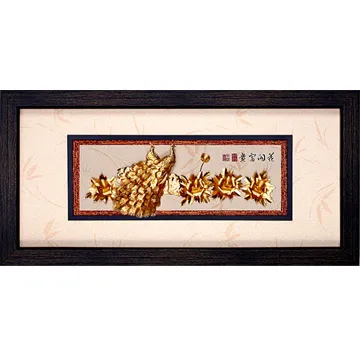 純金箔畫 金雞獻瑞 帝雉 雉雞 手工立體浮雕畫 46x55公分 G019-2030-03 附保證書 歷史價格詳細信息