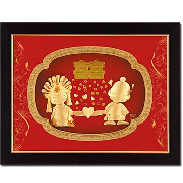 金箔畫  純金~百年好合【雙喜臨門(小雙喜娃娃)】....25 x 20cm 歷史價格詳細信息