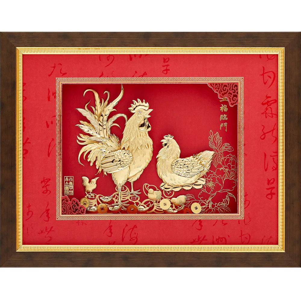 純金箔畫 金雞獻瑞 帝雉 雉雞 手工立體浮雕畫 46x55公分 G019-2030-03 附保證書 歷史價格詳細信息