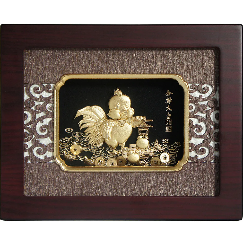 純金箔畫 金雞獻瑞 帝雉 雉雞 手工立體浮雕畫 46x55公分 G019-2030-03 附保證書 歷史價格詳細信息