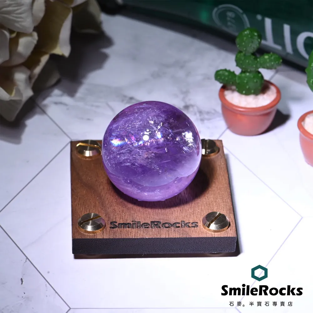 SmileRocks 石麥 帶彩虹光紫晶球 直徑3.7cm No.051510107 歷史價格詳細信息