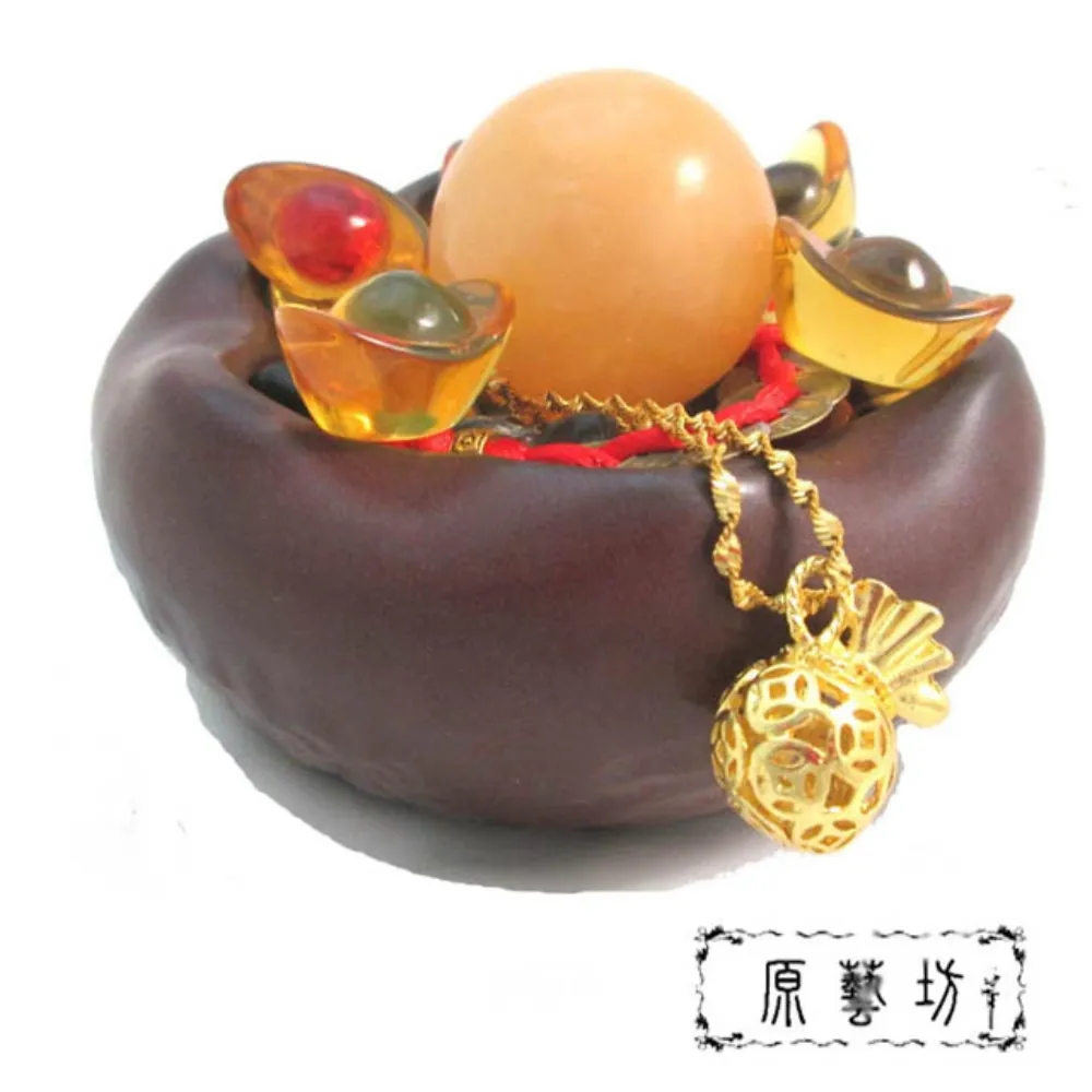 【原藝坊】荷葉造型陶瓷 招財福袋 聚寶盆(不含蓋) 歷史價格詳細信息