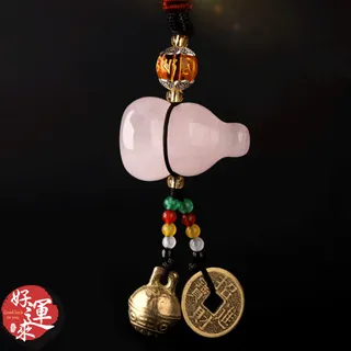 ★好運來★粉水晶葫蘆銅錢鈴鐺吊飾 歷史價格詳細信息