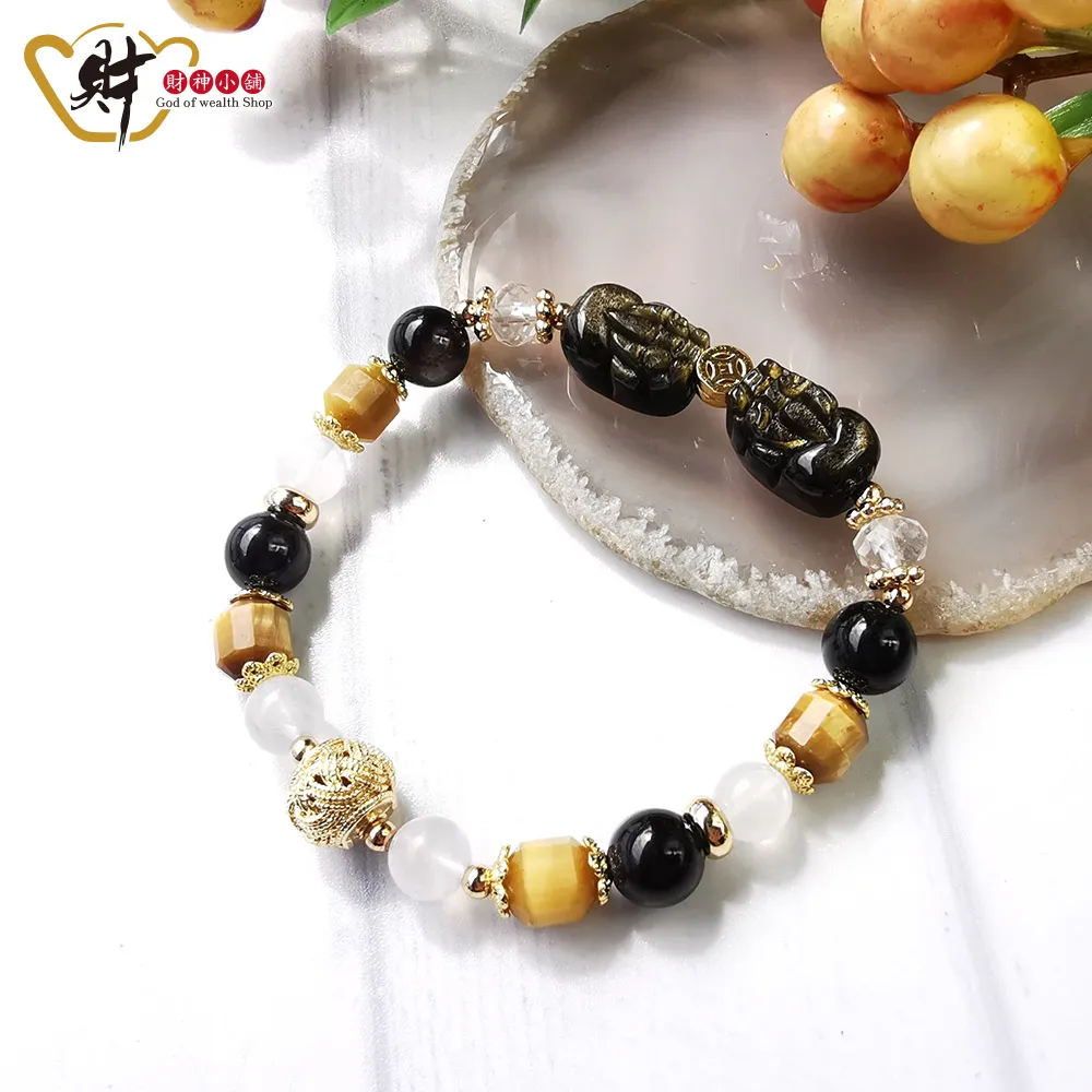 財神小舖 【SLP-2348】耀眼銀月-貔貅黑曜水晶手鍊《含開光》 歷史價格詳細信息