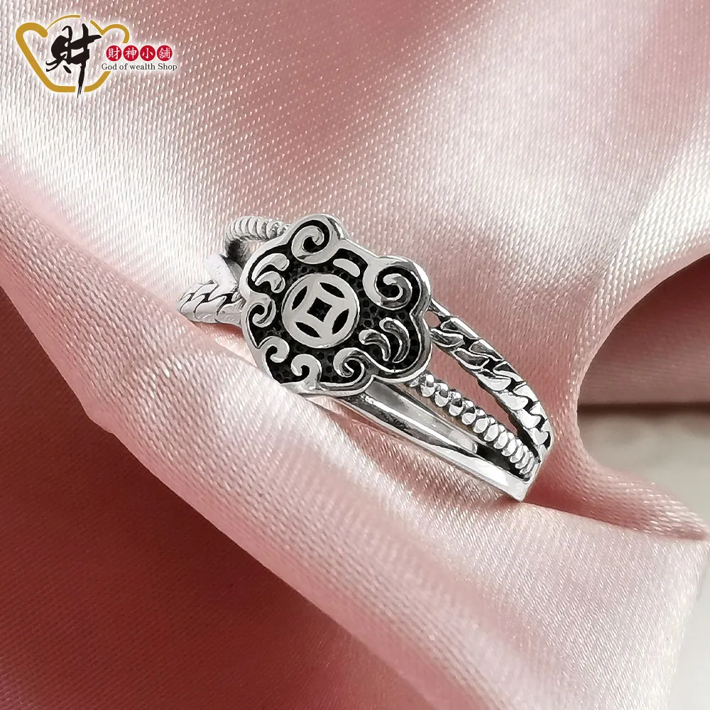 925純銀戒指女如意銀鑲嵌和田玉民族風復古牡丹花開口古風指環~玲瓏心飾 歷史價格詳細信息