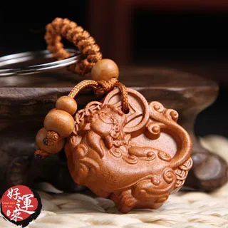 ★好運來★招財咬錢貔貅精雕木鑰匙圈 歷史價格詳細信息