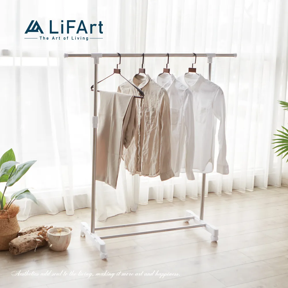 【LiFArt】不鏽鋼附輪伸縮耐重雙桿曬衣架 歷史價格詳細信息