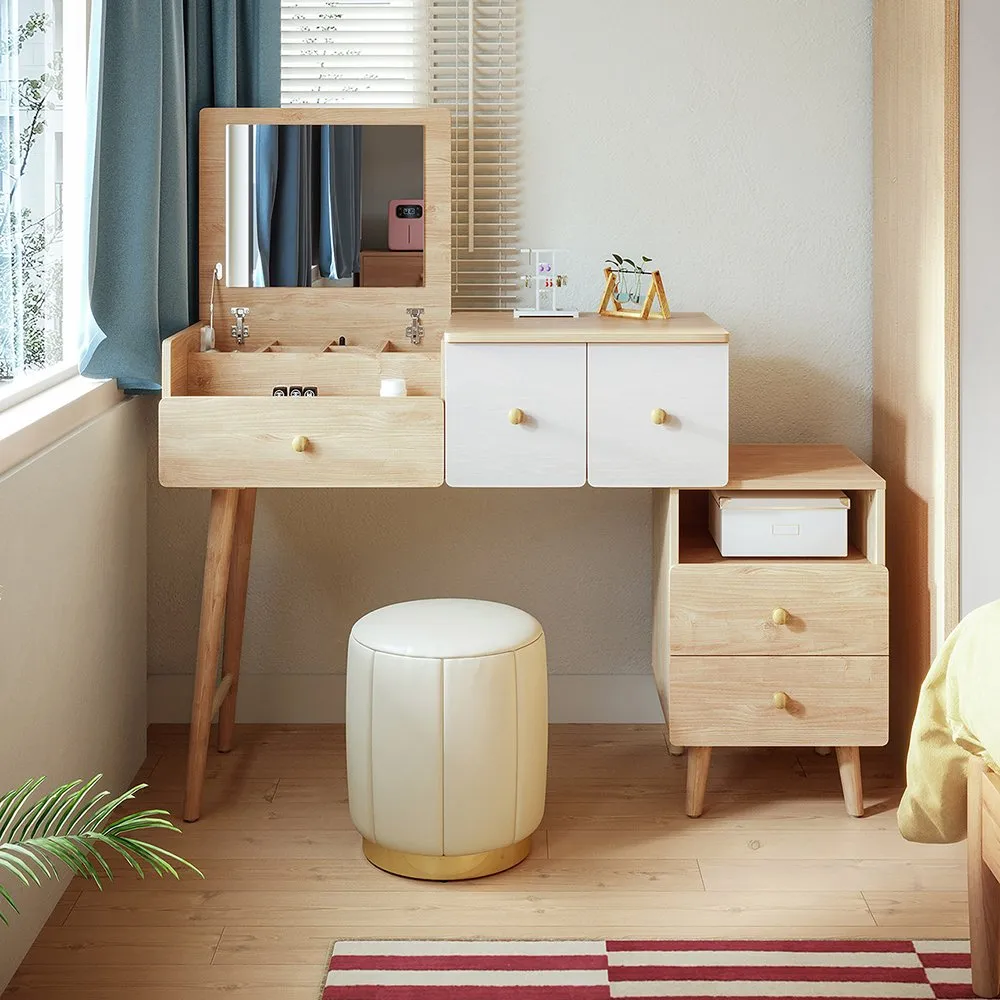 實木化妝凳簡約梳妝凳女生臥室軟包化妝檯椅子北歐輕奢感凳子 歷史價格詳細信息