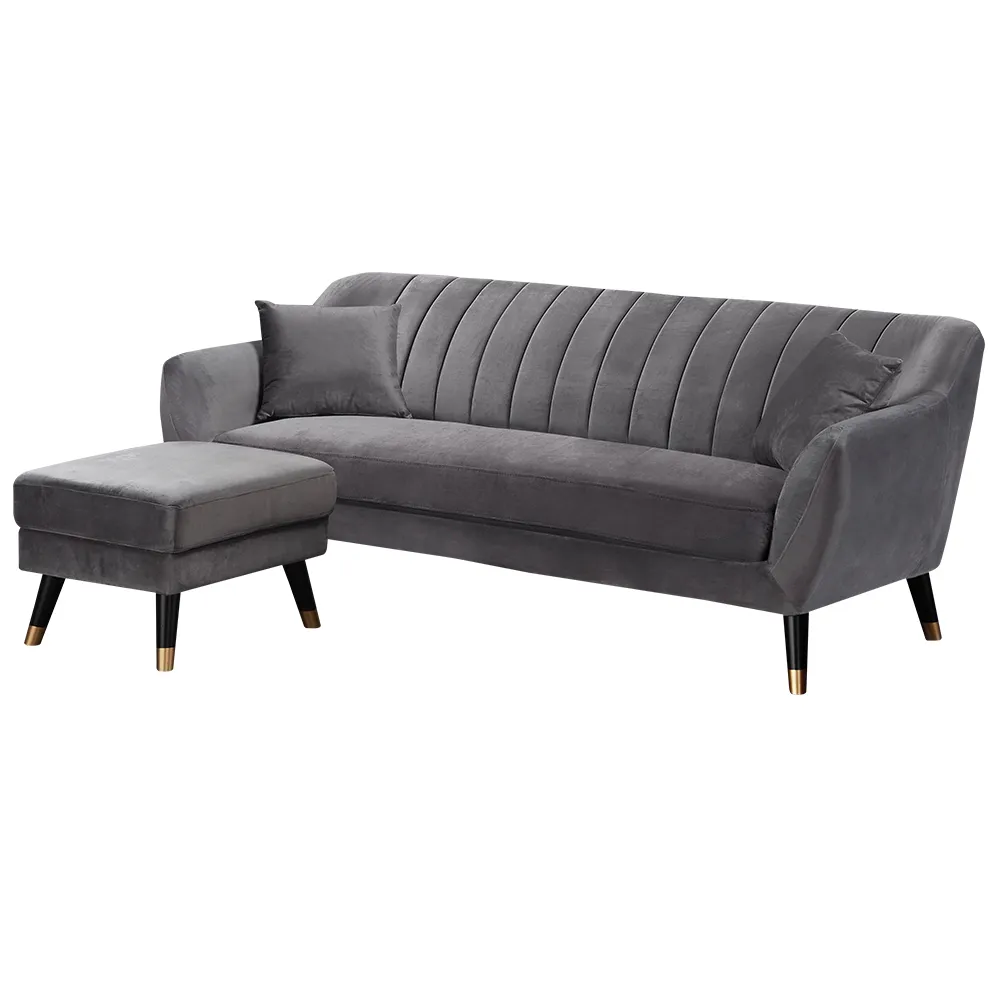 Boden-塔托灰色絨布二人座沙發/雙人座/二人座沙發椅-贈抱枕 歷史價格詳細信息