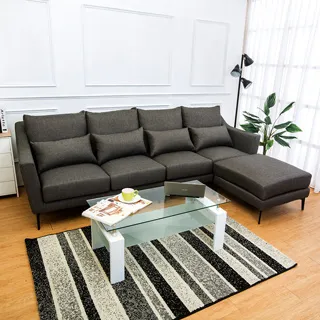 Boden-蘭德胡桃色全實木L型沙發椅組(四人座+腳凳) 歷史價格詳細信息