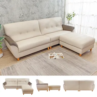 Boden-米姆L型雙色布沙發組-贈抱枕(三人座+腳椅) 歷史價格詳細信息