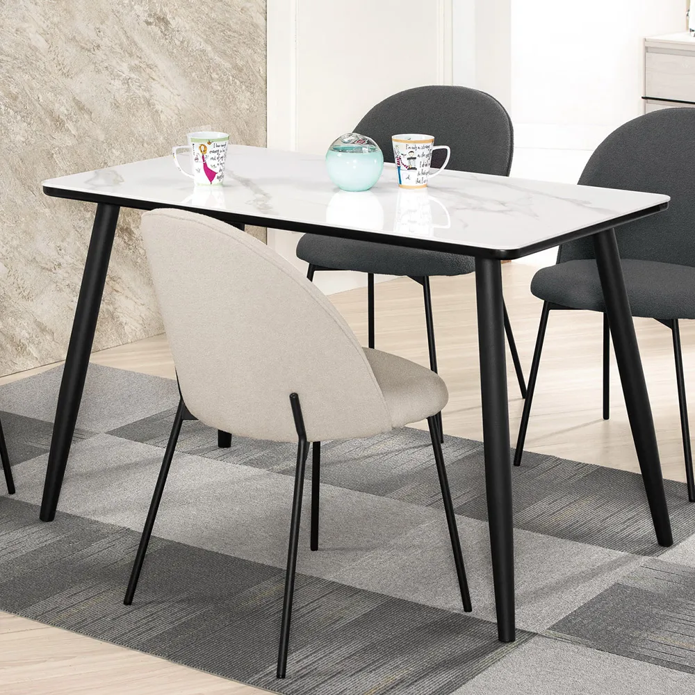 Boden-霍姆4尺工業風岩板餐桌+賽斯工業風布面餐椅組合(一桌四椅-二色可選) 歷史價格詳細信息