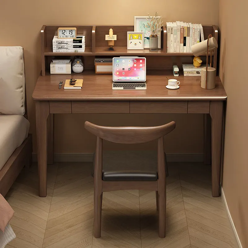 實木電腦桌帶書架書櫃組合臺式家用寫字桌書桌松木兒童學習桌 歷史價格詳細信息