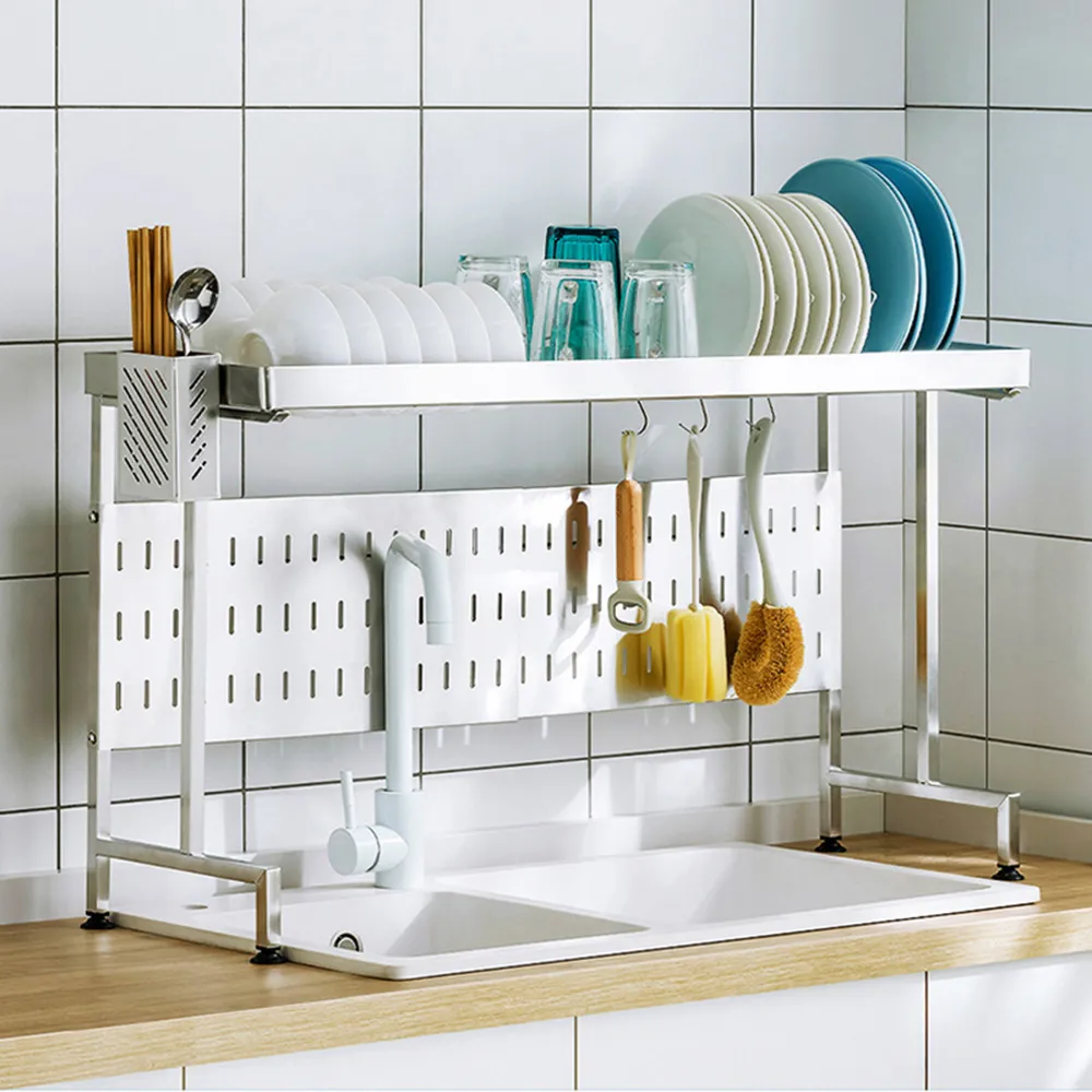 伸縮款水槽置物架304不鏽鋼碗碟收納架水池上方瀝水架晾碗筷碗盤架【雙層WB4Z】 歷史價格詳細信息