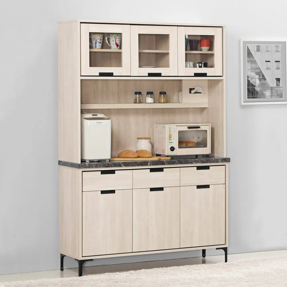 Bernice-布萊恩3.9尺黑色石面收納餐櫃/碗盤櫃/電器櫃/置物矮櫃 歷史價格詳細信息