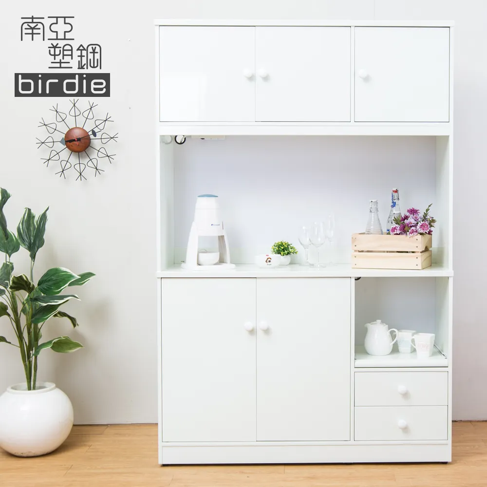 Birdie南亞塑鋼-2.4尺四門二抽塑鋼電器櫃/收納餐櫃(白橡色) 歷史價格詳細信息