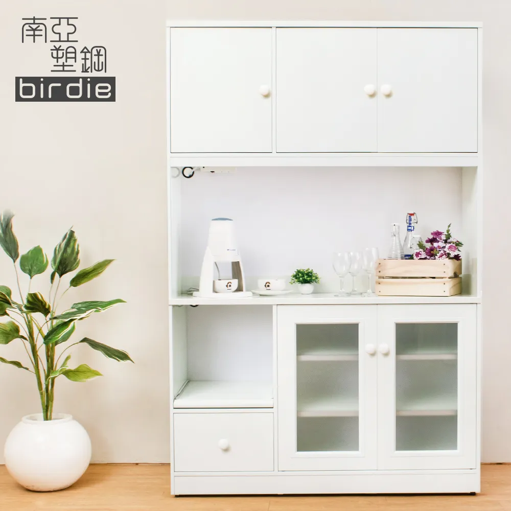 Birdie南亞塑鋼-2.4尺四門二抽塑鋼電器櫃/收納餐櫃(白橡色) 歷史價格詳細信息