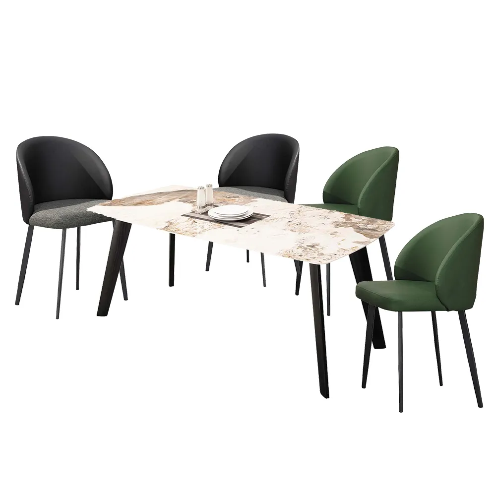 岩石板 餐桌椅組合 小戶型家用吃飯桌子椅子大裡石實木餐桌可伸縮折疊（1桌+6椅） 歷史價格詳細信息