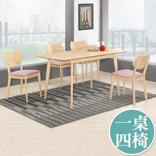 Boden-羅夫5尺北歐風拉合/伸縮功能餐桌椅組合(一桌四椅)(粉色布餐椅) 價格比較,價格查詢,歷史價格詳細信息