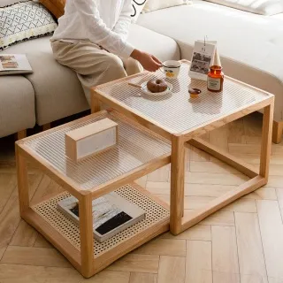 源氏木語晶瑩橡木原木色玻璃方几組合 Y00J34(大+小) 歷史價格詳細信息