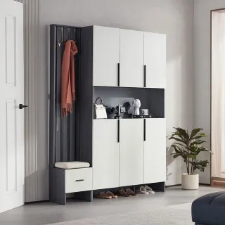 林氏木業現代簡約百變上下雙門玄關櫃 AK3O-黑+白色 (附AK4O座凳櫃) 歷史價格詳細信息