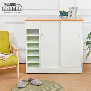 Birdie南亞塑鋼-3.5尺拉門/推門單抽左開放塑鋼開放鞋櫃(白色+原木色) 歷史價格詳細信息