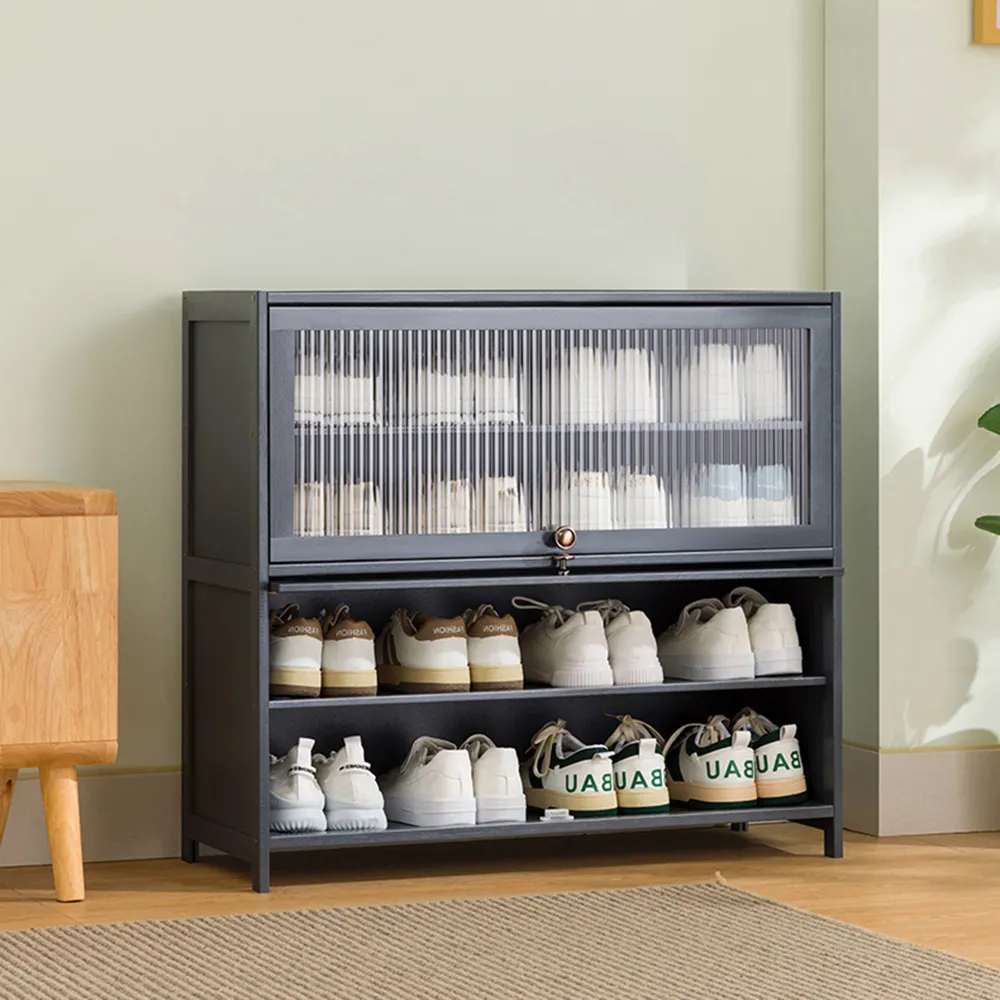 【HappyLife】沉穩深灰楠竹製翻門鞋櫃/5層80cm (Y10629) 歷史價格詳細信息
