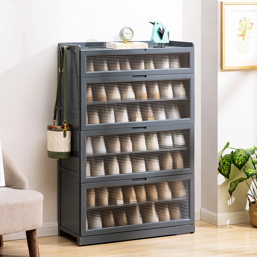 【HappyLife】沉穩深灰楠竹製多層翻門鞋櫃/9層80cm (Y10692) 歷史價格詳細信息