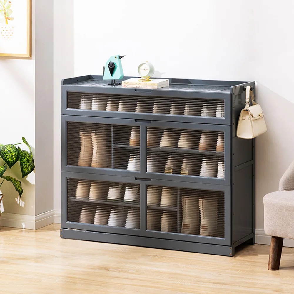 【HappyLife】沉穩深灰楠竹製多層翻門鞋櫃/9層80cm (Y10692) 歷史價格詳細信息