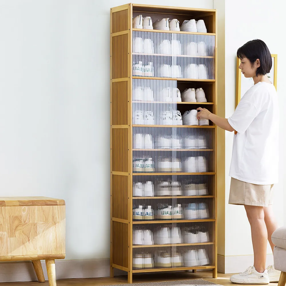 【HappyLife】楠竹拉門鞋櫃 透明櫃門 十層40公分 Y10940 歷史價格詳細信息