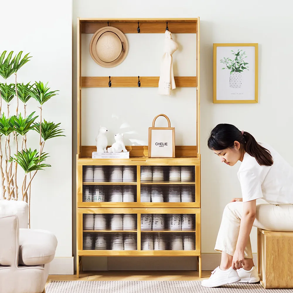 【HappyLife】楠竹玄關衣帽收納鞋櫃/灰色70CM (Y10808) 歷史價格詳細信息