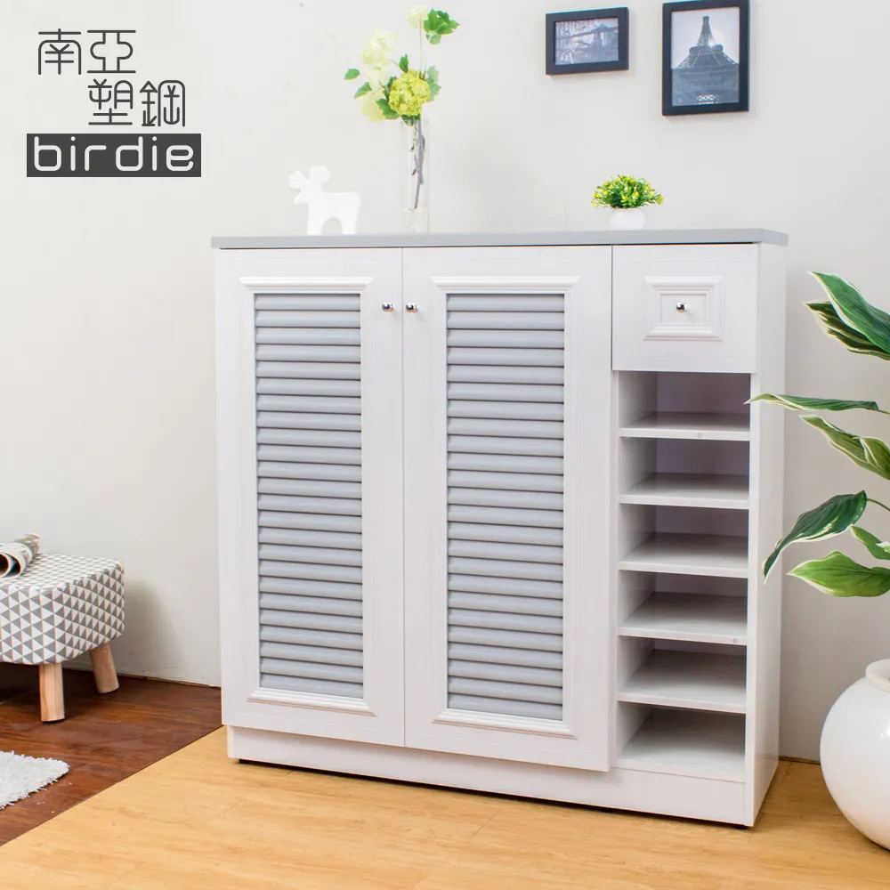 Birdie南亞塑鋼-3.5尺二門單抽右開放塑鋼百葉鞋櫃(大理石灰) 歷史價格詳細信息