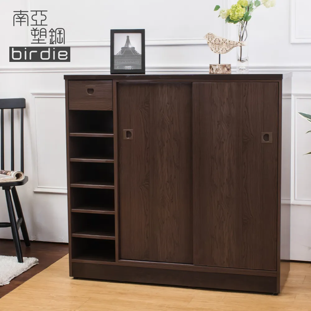 Birdie南亞塑鋼-3.5尺拉門/推門單抽左開放塑鋼開放鞋櫃(白色+原木色) 歷史價格詳細信息
