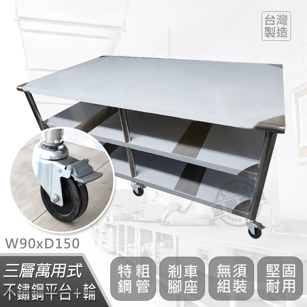【Abis】客製商品-豪華升級版90X120CM三層圓角304不鏽鋼桌-附煞車輪/料理桌/工作台/流理台(3尺X4尺) 歷史價格詳細信息