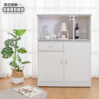 Birdie南亞塑鋼-3.2尺四門一抽二拉盤上開放塑鋼電器櫃/收納餐櫃(白色) 歷史價格詳細信息