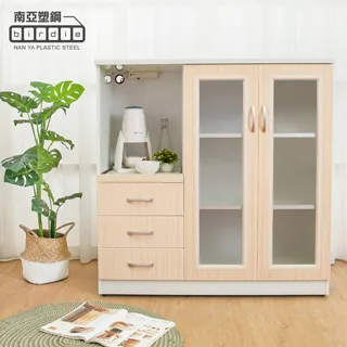 Birdie南亞塑鋼-3.6尺二門一抽二拉盤塑鋼電器櫃/收納餐櫃(白色+原木色) 歷史價格詳細信息
