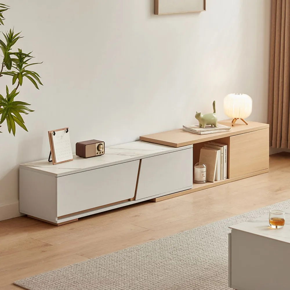 林氏木業簡約雙色岩板可伸縮收納電視櫃 OV2M-原木色 歷史價格詳細信息