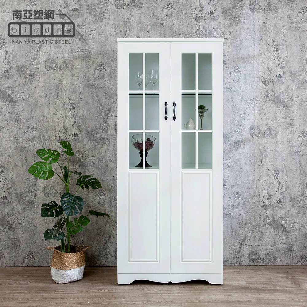 Birdie南亞塑鋼-2.7尺二開門霧面透視收納櫃/展示書櫃/置物矮櫃(木紋色) 歷史價格詳細信息